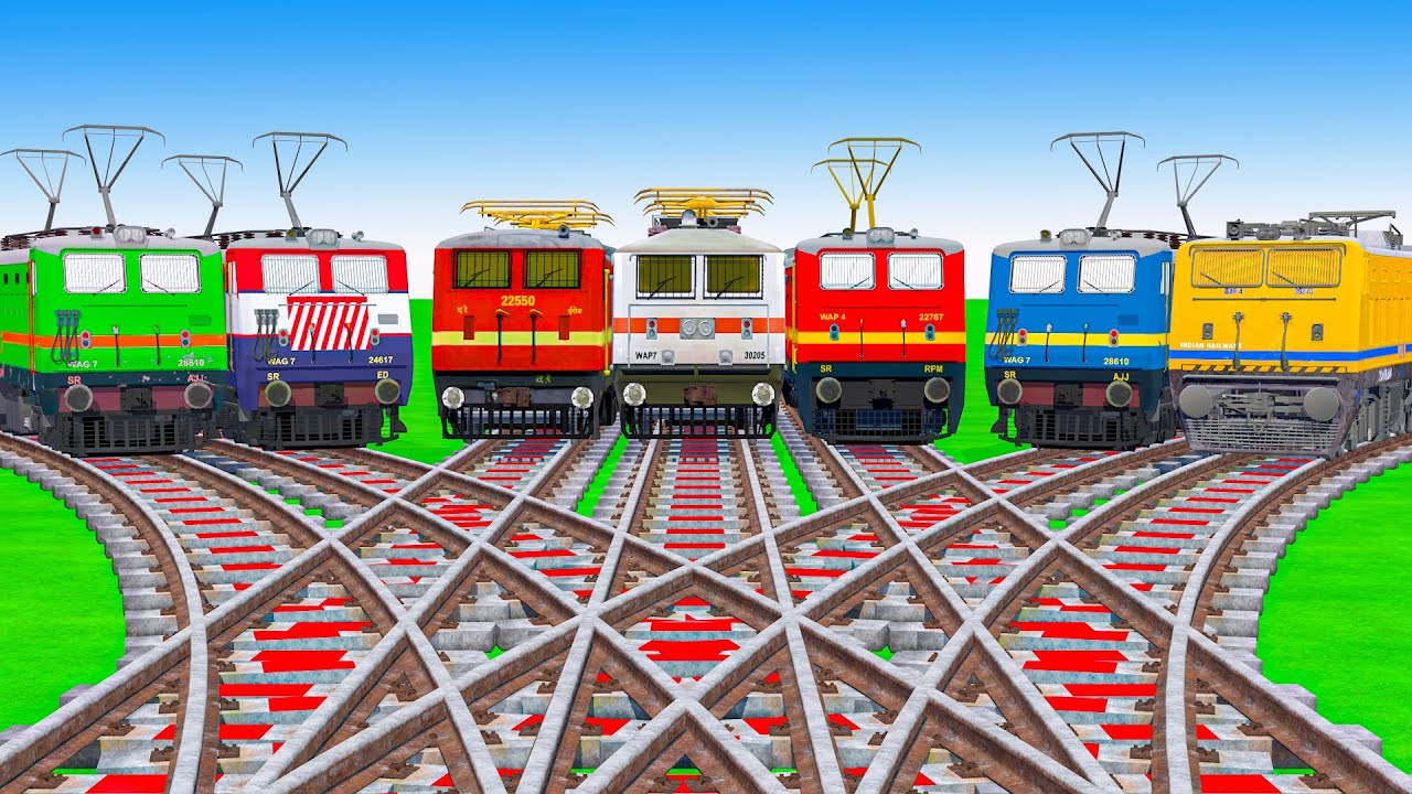 【踏切アニメ】でこぼこの電車の曲がり カラフル Train Climbing Pynamid| Fumikiri 3D Railroad Crossing Animation #1k