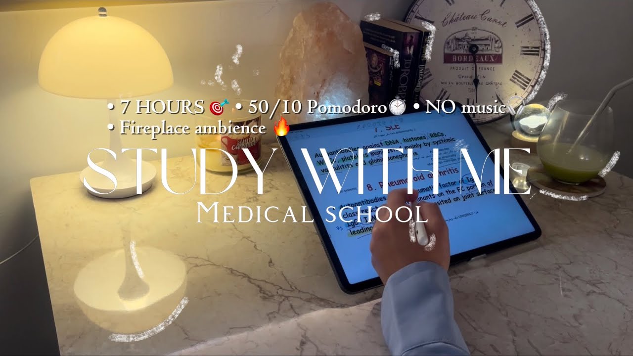 Study with me 7 hours 📚 50/10 pomodoro - (Last study session of the second year in Med School 🩺)