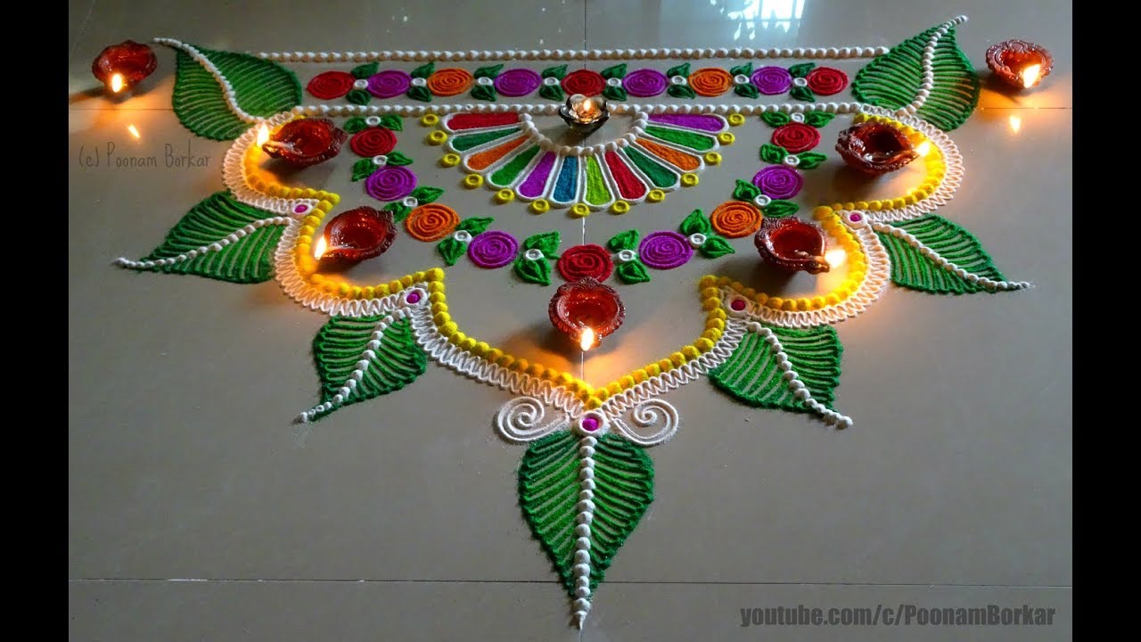 Beautiful and innovative semi-circle rangoli design | Diwali special rangoli design by Poonam Borkar
