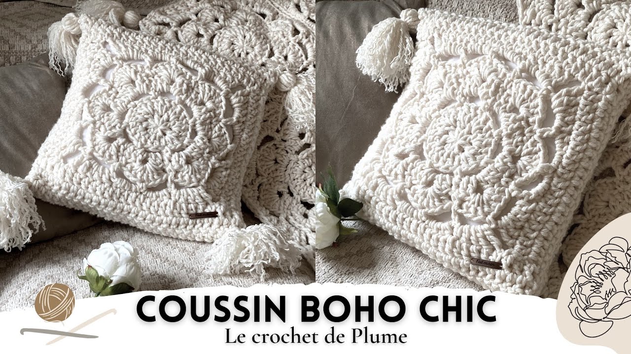 Comment faire un coussin BOHO CHIC au crochet - Facile et rapide - Modèle Débutant - Tuto pas à pas
