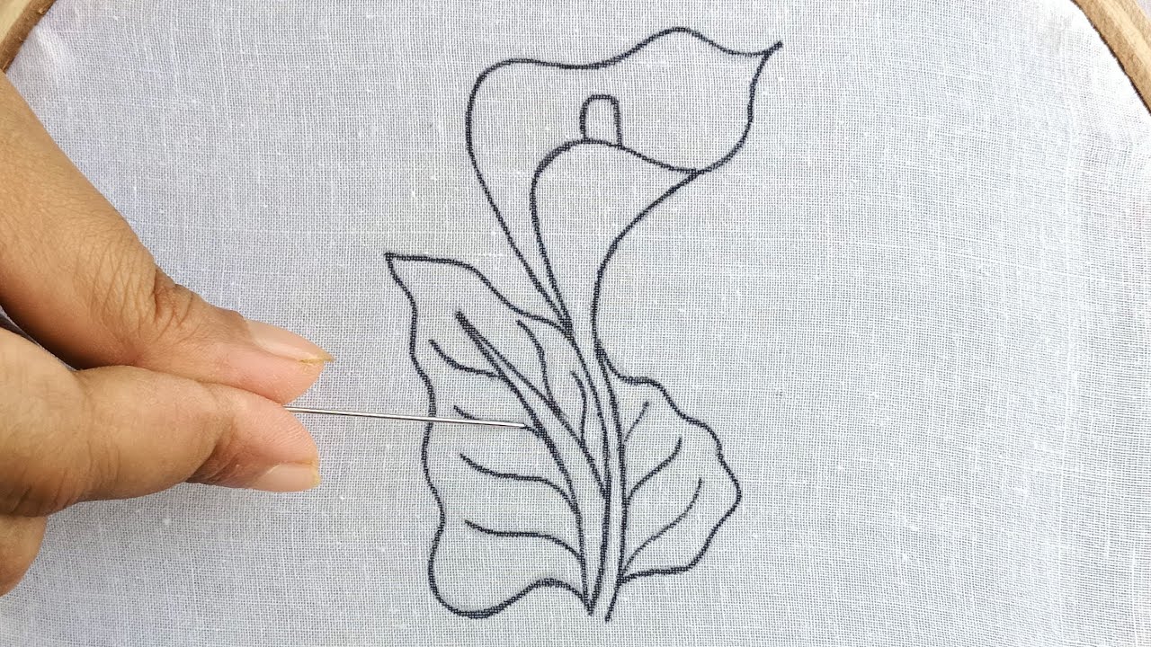 #bordado Hand embroidery flower Botanical,Silk thread calla Lilly design stitching #embroidery