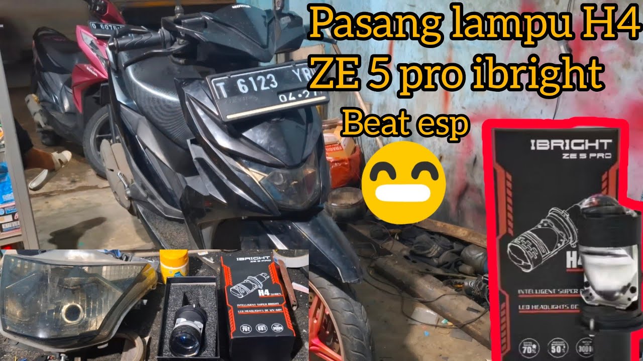 Pasang lampu ze 5 pro h4 ibright di motor beat esp