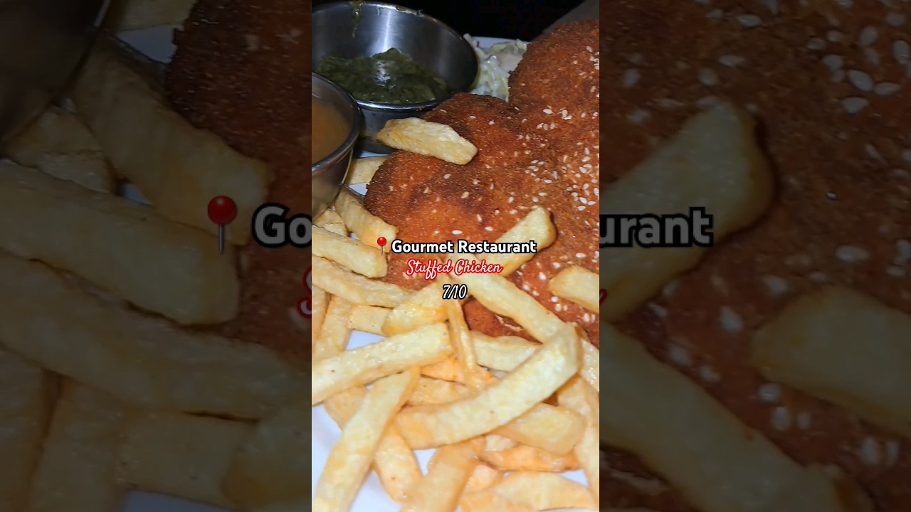 📍Gourmet Restaurant Stuffed Chicken Review #GourmetRestaurant #stuffedchicken #pinach #fries #food