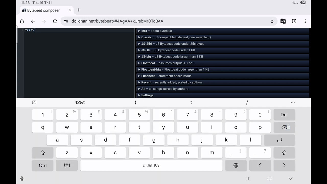 Making sure the bytebeat floatbeat and bytebeat code