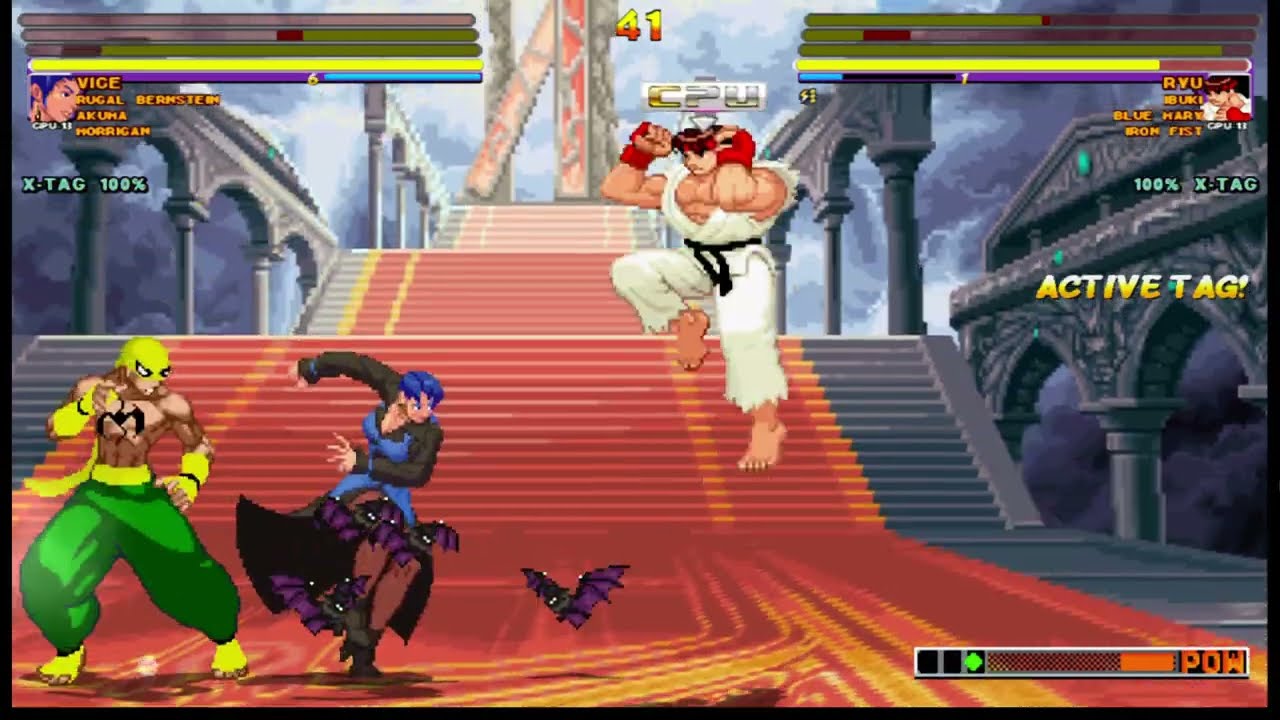[4K] MUGEN: R, ETB – Akuma, Morrigan, Vice, Rugal vs  Ryu, Ibuki, Blue Mary, Iron Fist