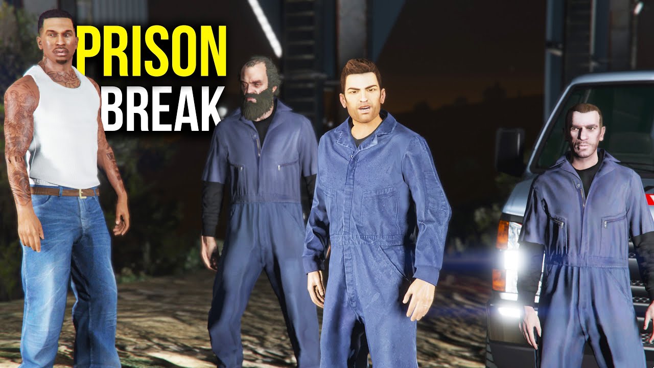 GTA V - Prison Break: Tommy, CJ, Niko & Trevor Escape! - EP 16