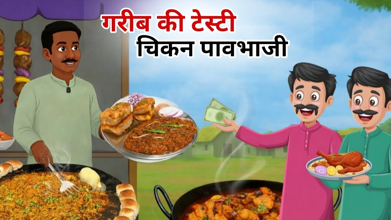 गरीब की टेस्टी चिकन पावभाजी || Garib Ki Tasty Chicken Pavbhaji || Hindi Kahaniya || Cartoon Video ||