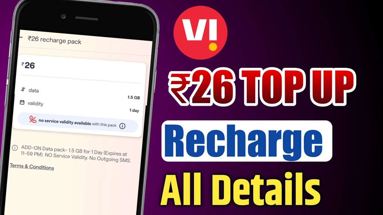 Vi ₹26 Top Up Data Plan All Details 🔥 | Vodafone Idea ₹26 Velidity And Data Details