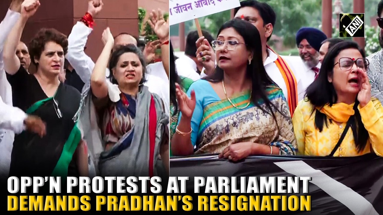 Opposition protests at Parliament premise, demands Education Min Dharmendra Pradhan&rsquo;s resignation