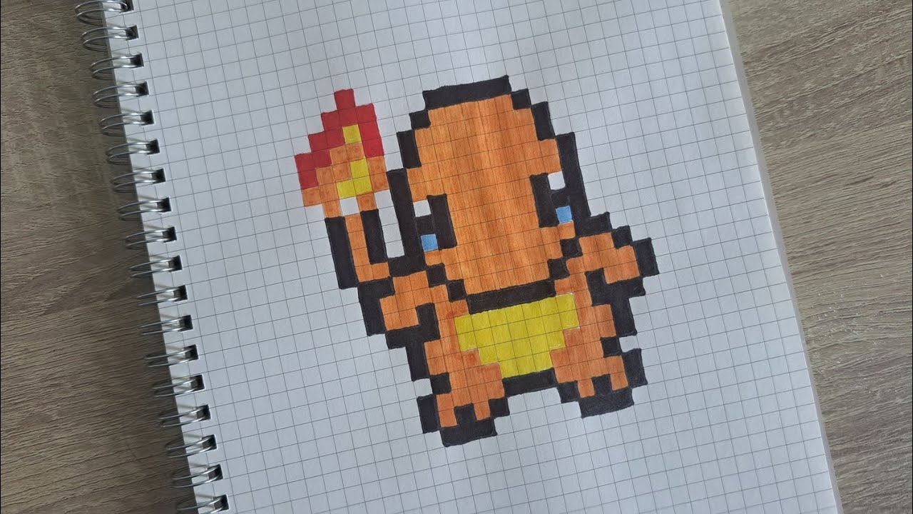 How to draw a pixel art Charmander Pokémon