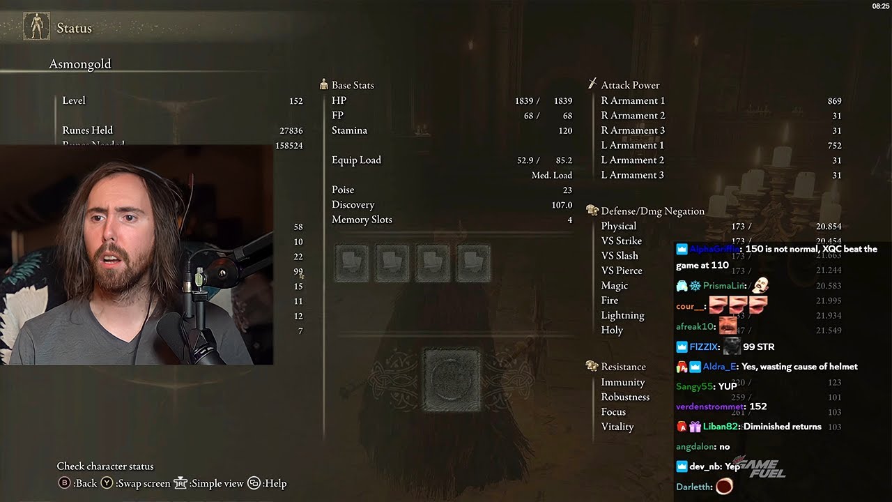 Asmongold realizes he's been wasting level up points in Elden Ring