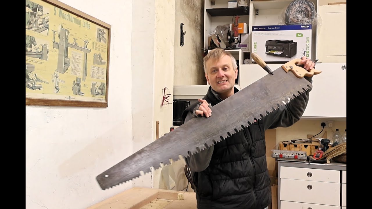 Big antique British made crosscut saw restoration and cutting