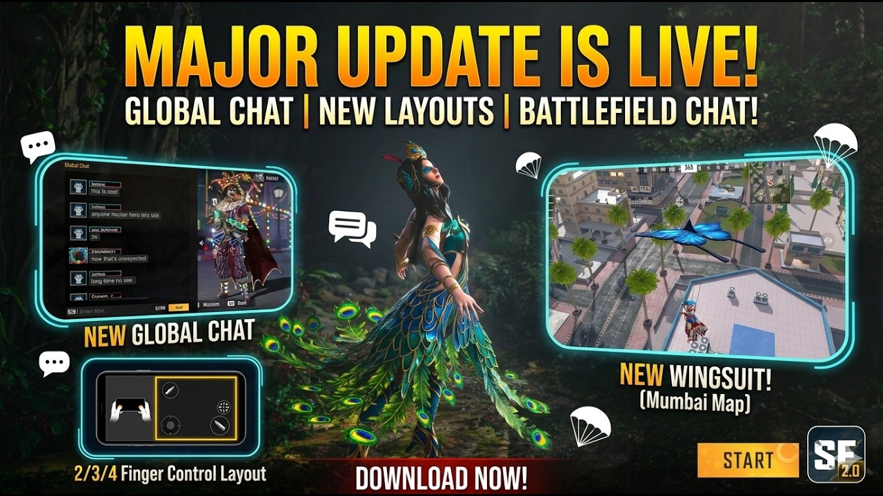 Scarfall 2.0 MAJOR UPDATE! 🔥 Global Chat, 4 Finger Layout & Mumbai Map Parachute!