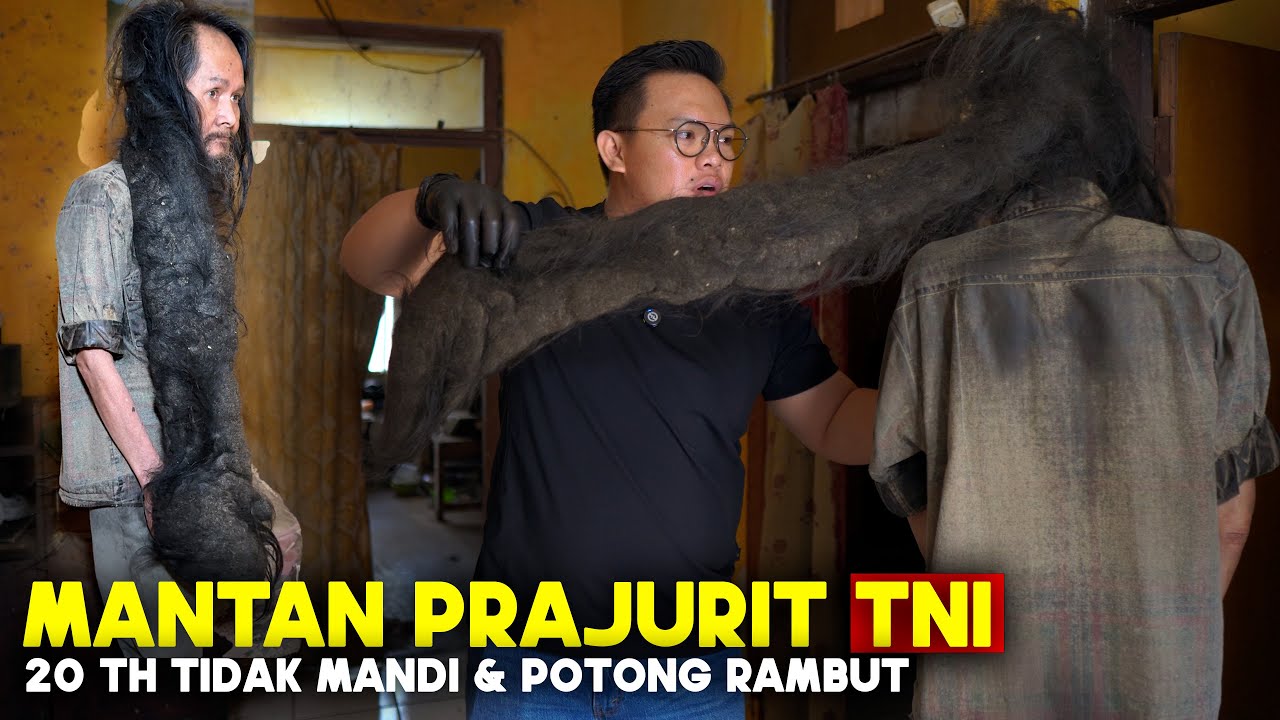 Setelah dibersihkan, Pak Ujang mantan Prajurit TNI ini ganteng banget, 20 Th Tidak Cukur Rambut !!