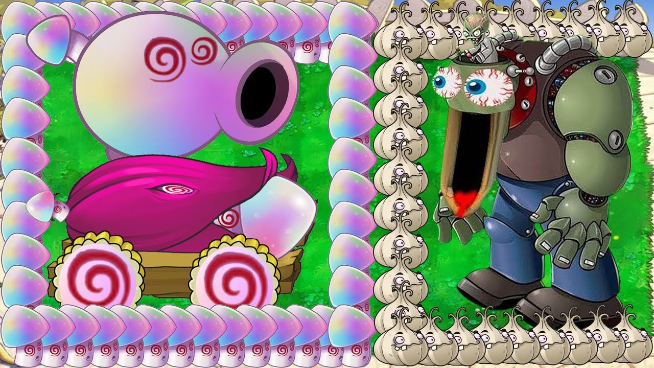 Hypno Cannon Peashooter X Hypno Galic Shroom vs Giga Zomboss vs Gargantuar - Plants vs Zombies Hack