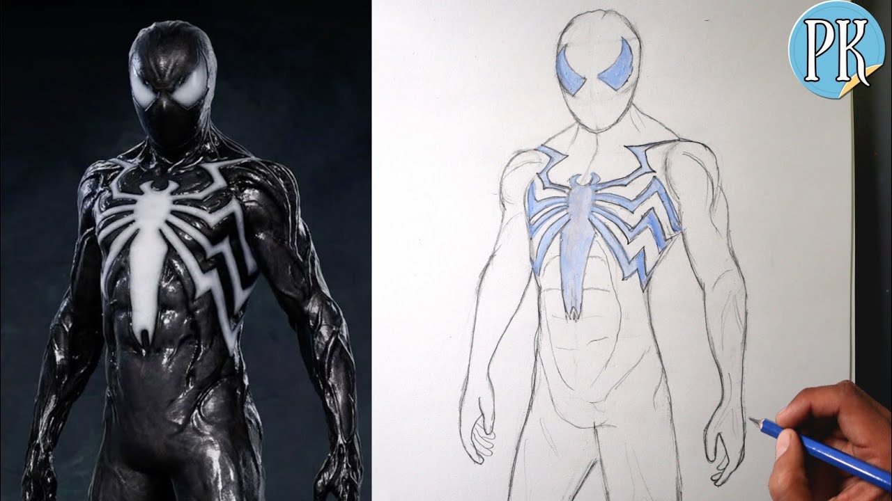 How to draw symbiote SPIDERMAN  || easy outline  tutorial part 1