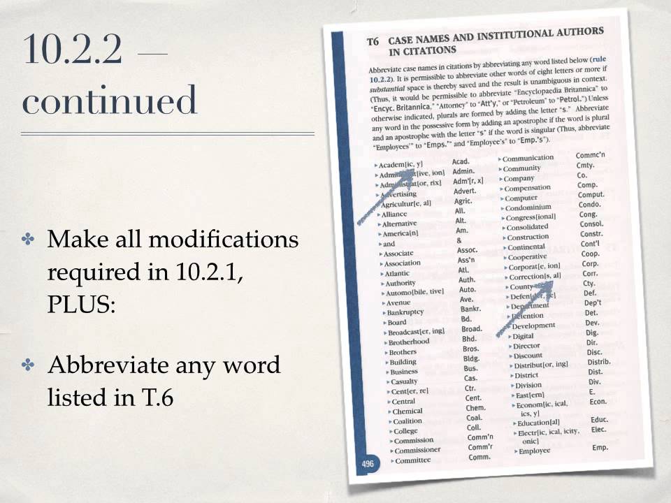 Case Name Abbreviations Part 1 and Intro to Table 6 & 10