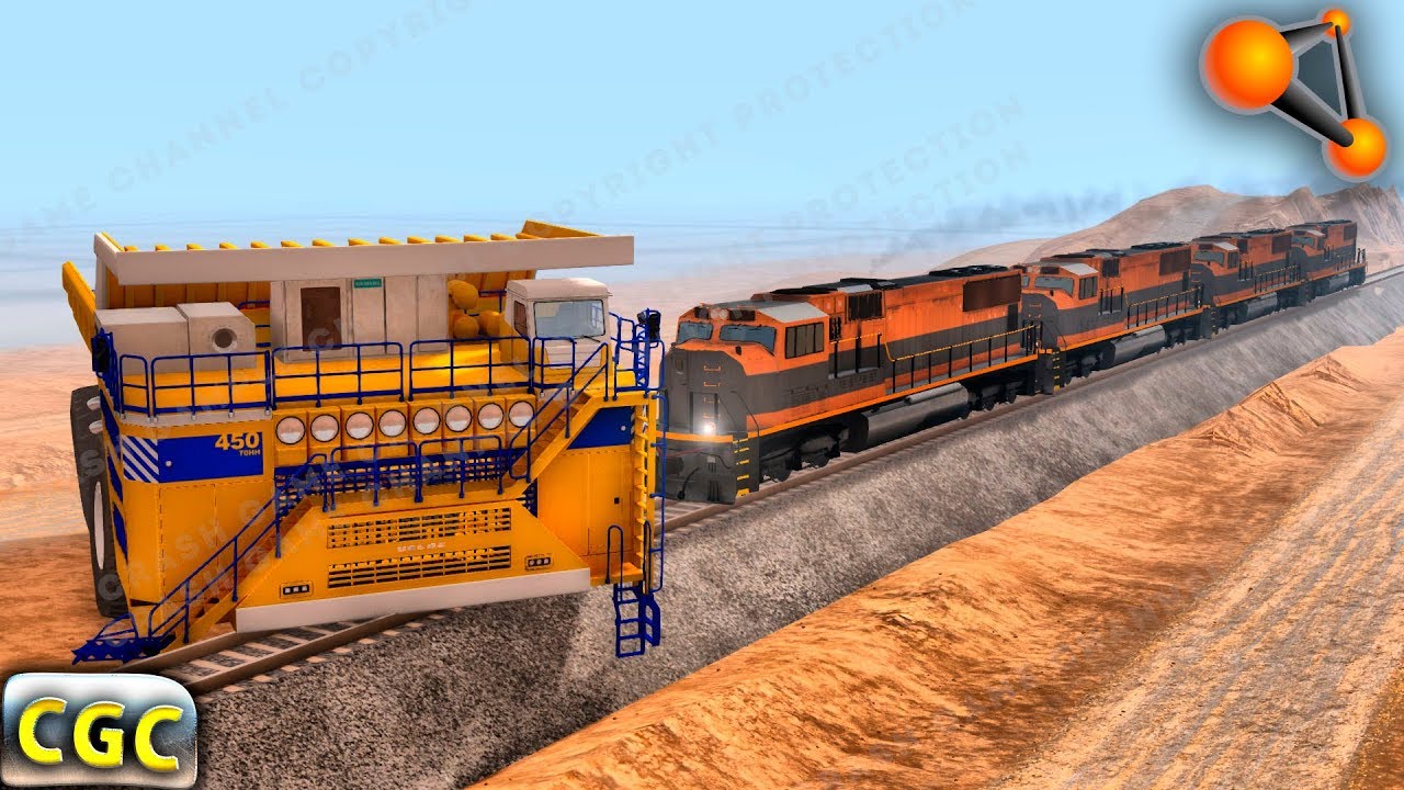 BeamNG Drive Giant Dump Truck VS 4 Diesel Locomotives crash
