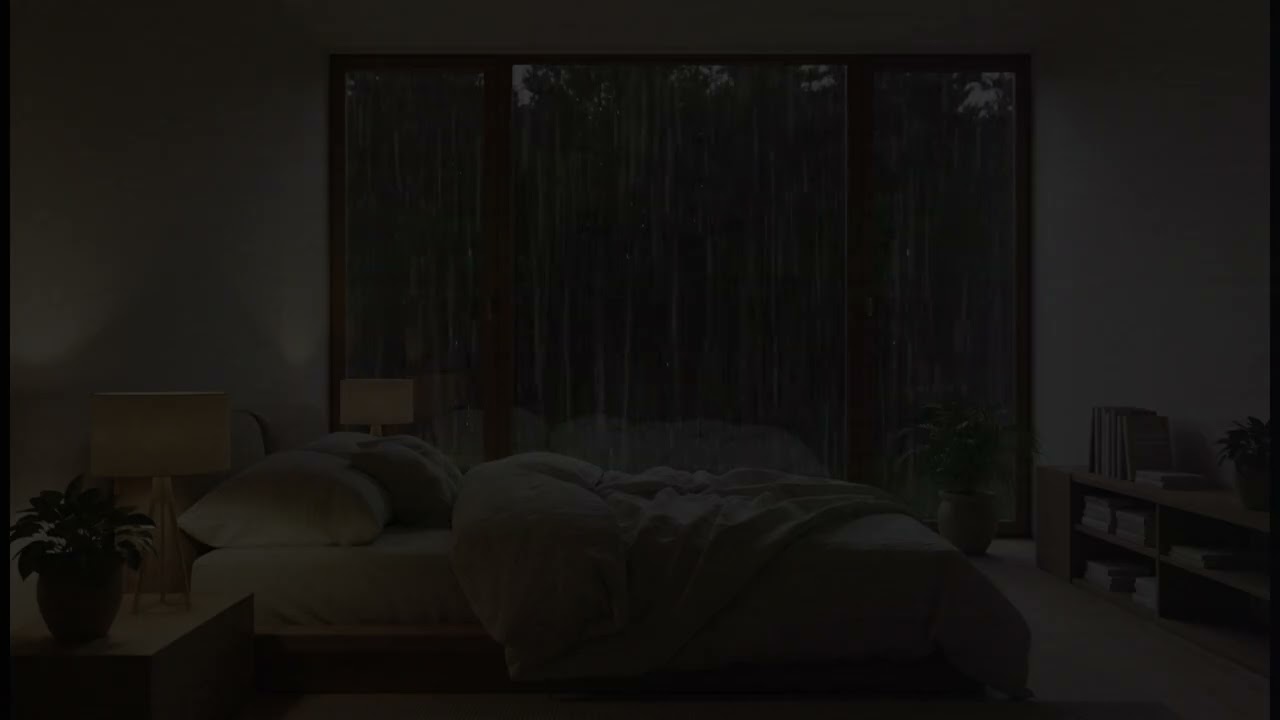 Rain Sounds in a Dark Bedroom (No Ads) | Peaceful Night Rain for Stress Relief