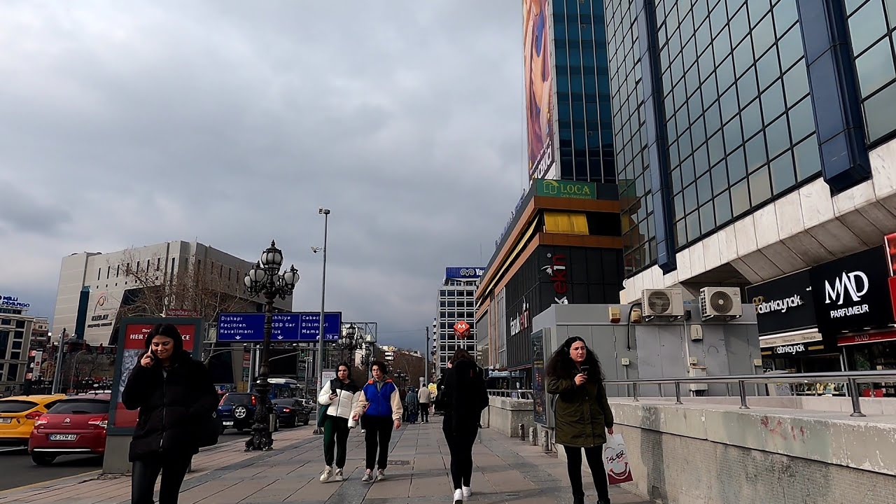 Kizilay Square Ankara Turkey Walking Tour UHD 4K - March 2023 Sakarya St Bakanliklar Downtown Ankara