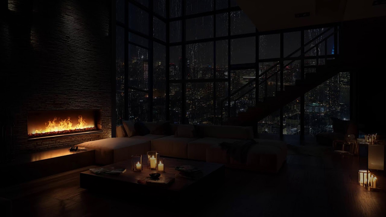 🔥🌧️ City Rain and Fireplace – Warm Room Sounds for Relaxation