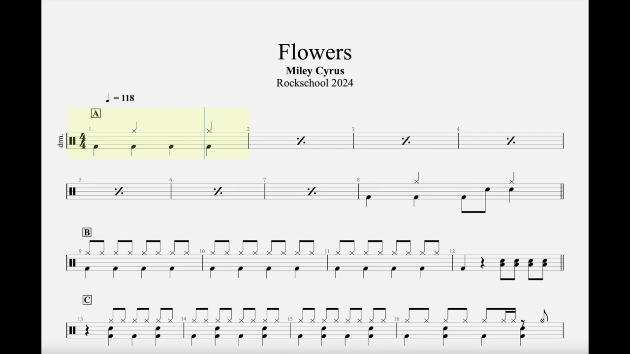 G2 Flowers Drum Rockschool 2024 Grade 2 Tab