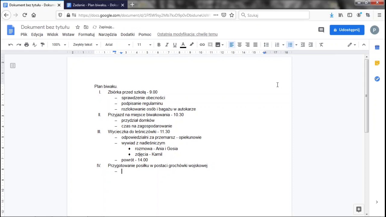 Google Docs - listy wypunktowane i numerowane.
