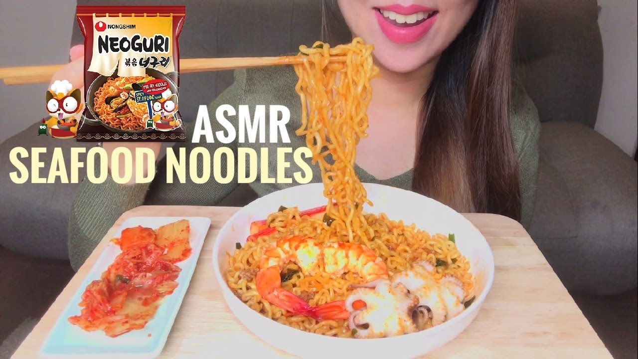 ASMR KOREAN STIR FRY SEAFOOD NOODLES | Cooking & Eating Sounds (No Talking)