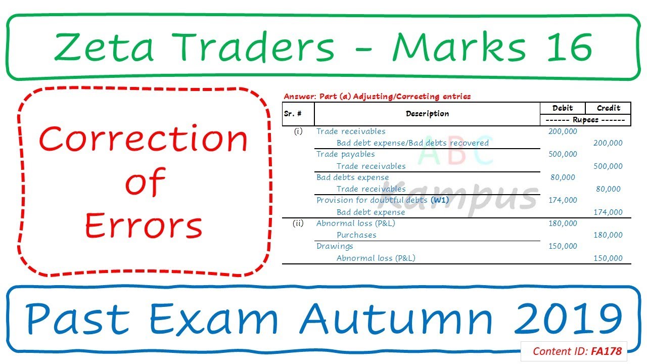 PE Q&A Zeta Traders | ICAP Autumn 2019 | Correction of Errors (FA178)