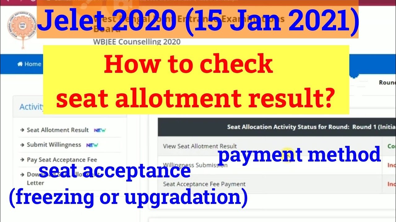 jelet 2020 | seat allotment result | acceptance(freezing & upgradation) | payment method |