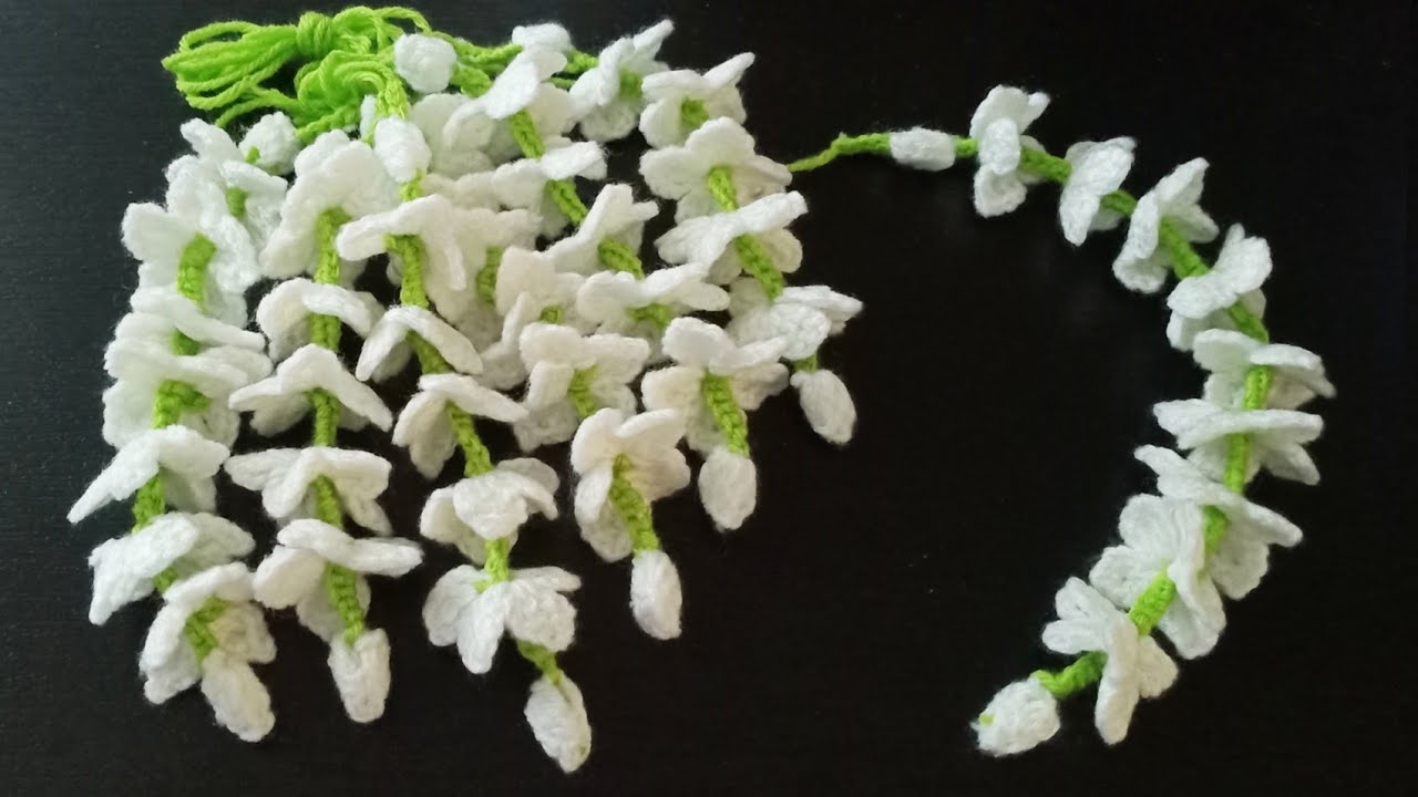 ถักอุบะดอกมะลิขั้วเขียว ก้านเขียว How to crochet jasmine garland flowers