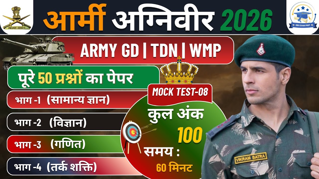 Army Agniveer Exam 2026 | Agniveer GD Question Paper 2026 | Army MOCK TEST 08 | Army Mock Test 2026