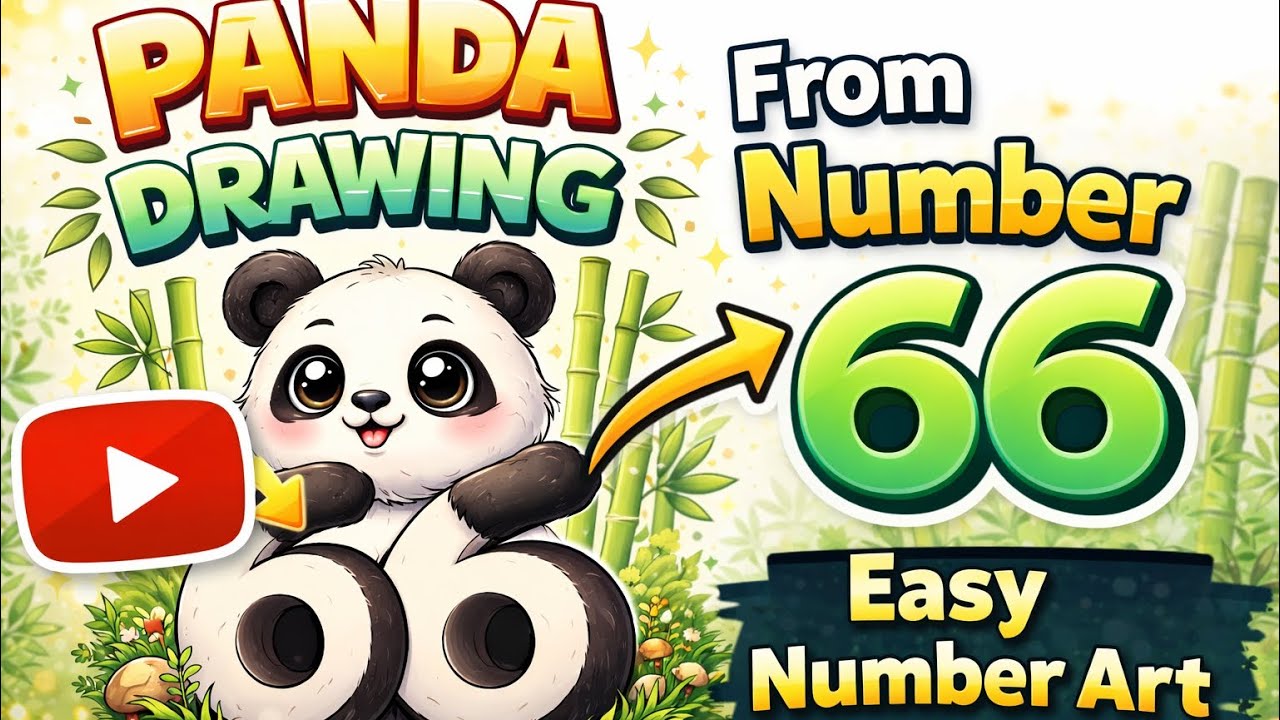 Panda Drawing from Number 66 | Easy Number Art🐼