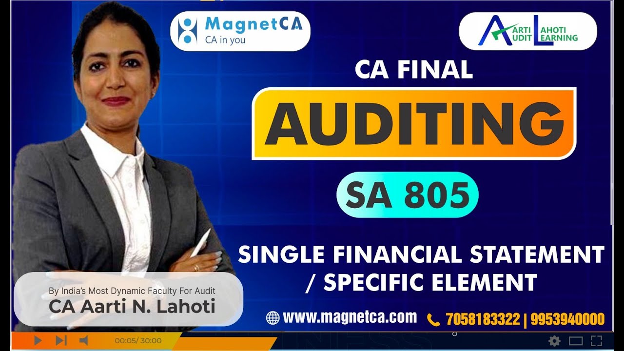 CA FINAL AUDIT - SA 805 - SINGLE FINANCIAL STATEMENT/ SPECIFIC ELEMENT - CA AARTI N. LAHOTI
