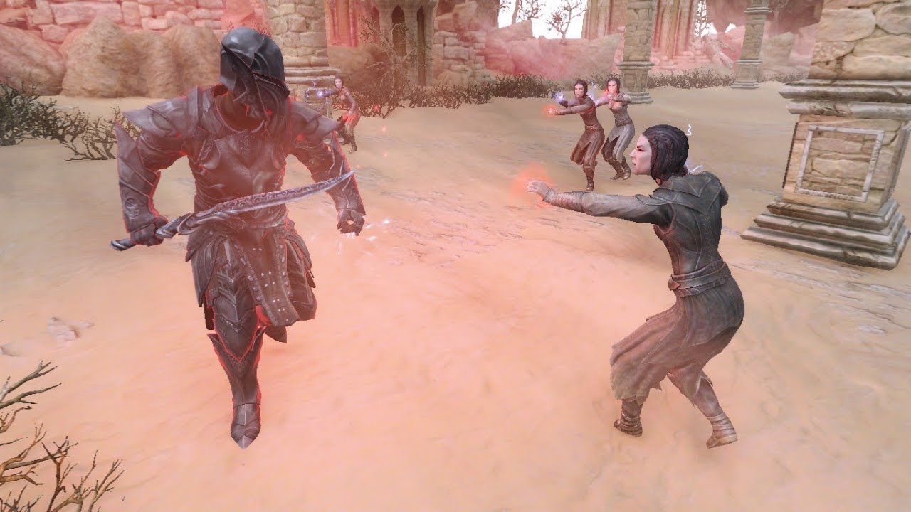 Ebony Warrior vs 5 Nightlord Vampires | Skyrim