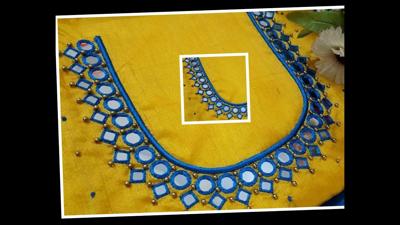Most Beautiful Mirror Work Neck design with Normal Stitching Needle - Aari/Maggam work/Embroidery