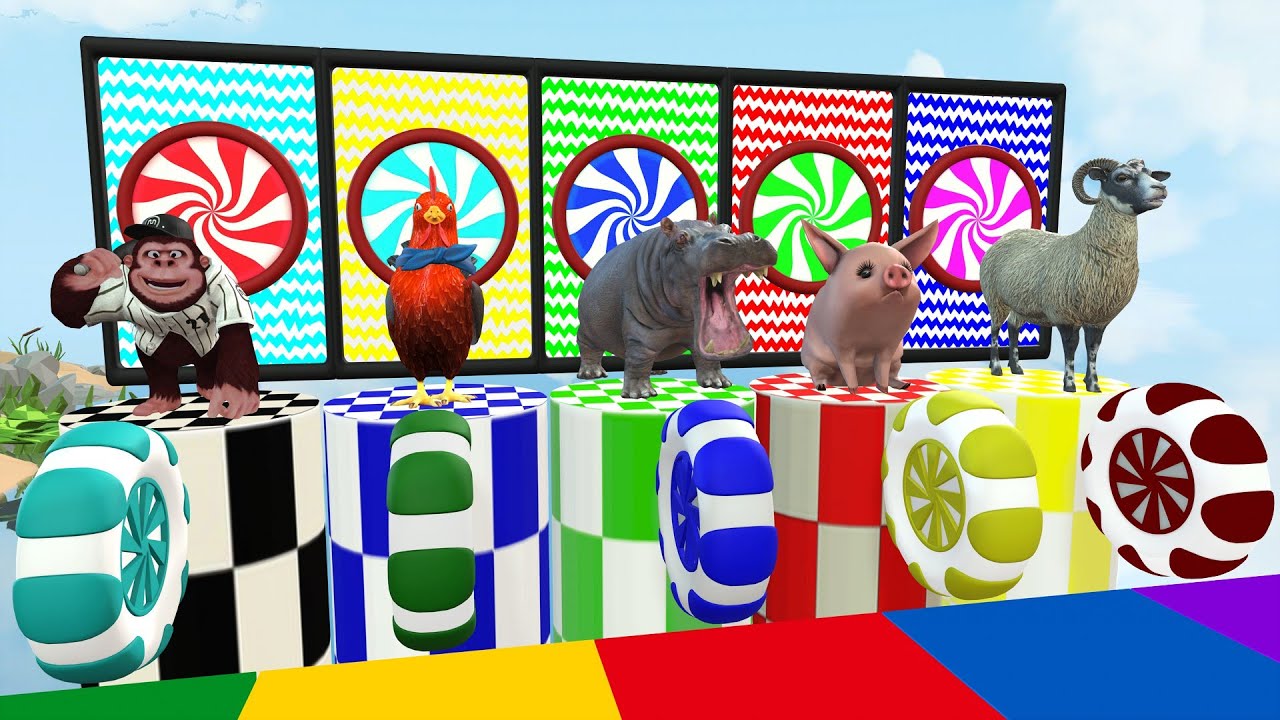Long Slide Game With Elephant Gorilla Buffalo Hippopotamus Tiger 3d Animal Game Funny 3d Animals
