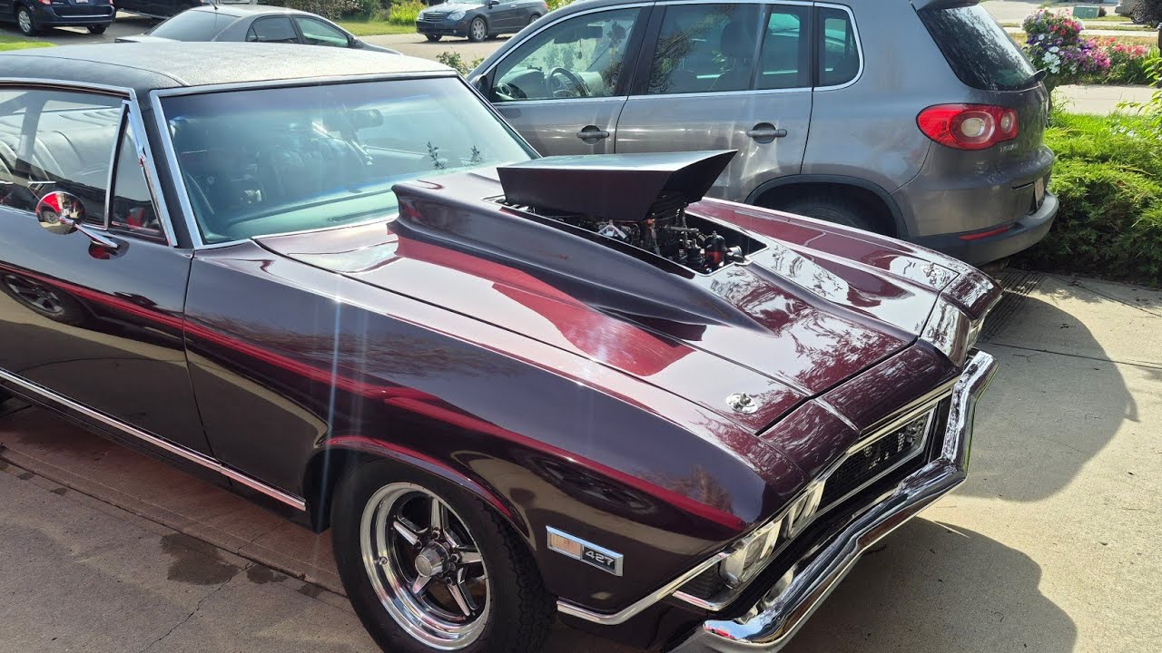 Big Block Chevy 598 Nitrous Engine, Start up!! In 1968 chevelle street car. 