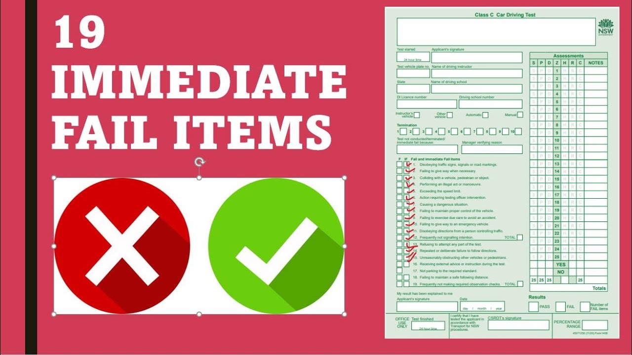 DRIVING TEST 19 IMMEDIATE  FAIL ITEMS!
