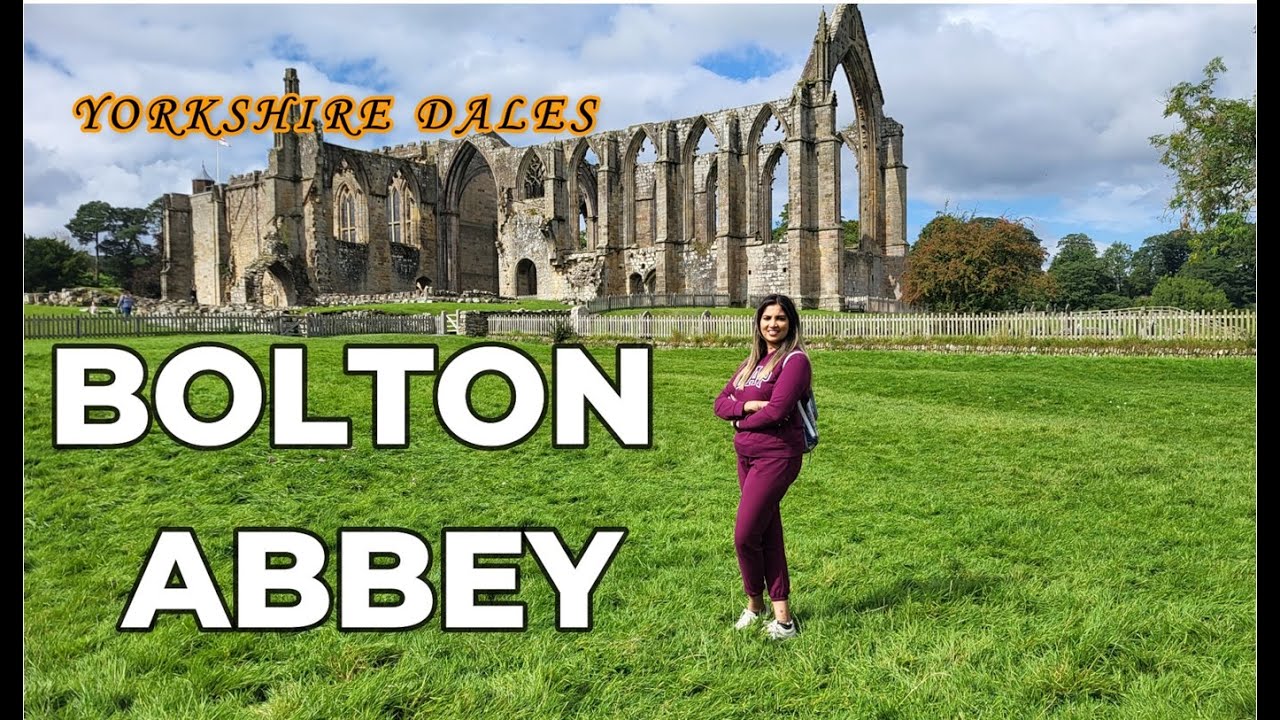 BOLTON ABBEY Priory Church  Yorkshire Dales Skipton female traveller visit England