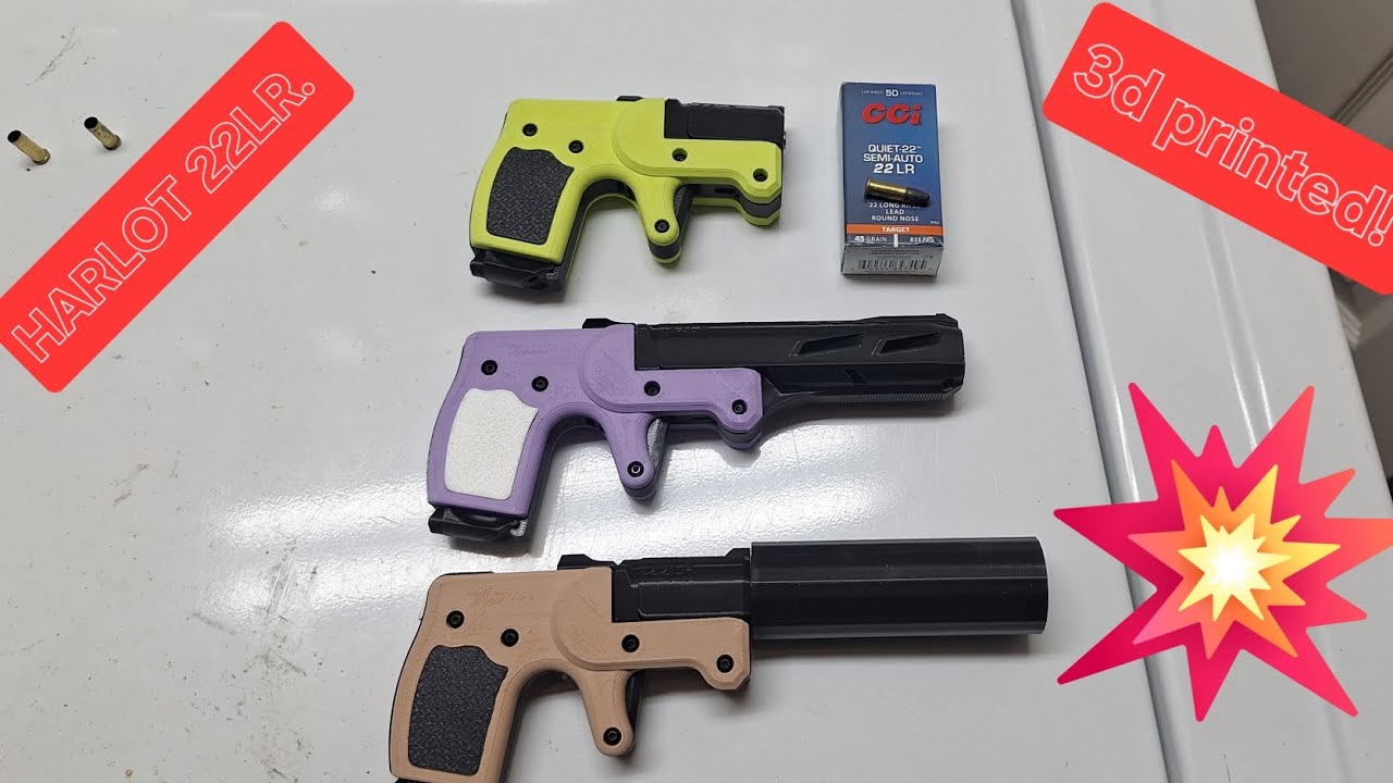 3D printed 22lr! harlot 22lr! 3 different builds! short barrel, long barrel, and silencer model!
