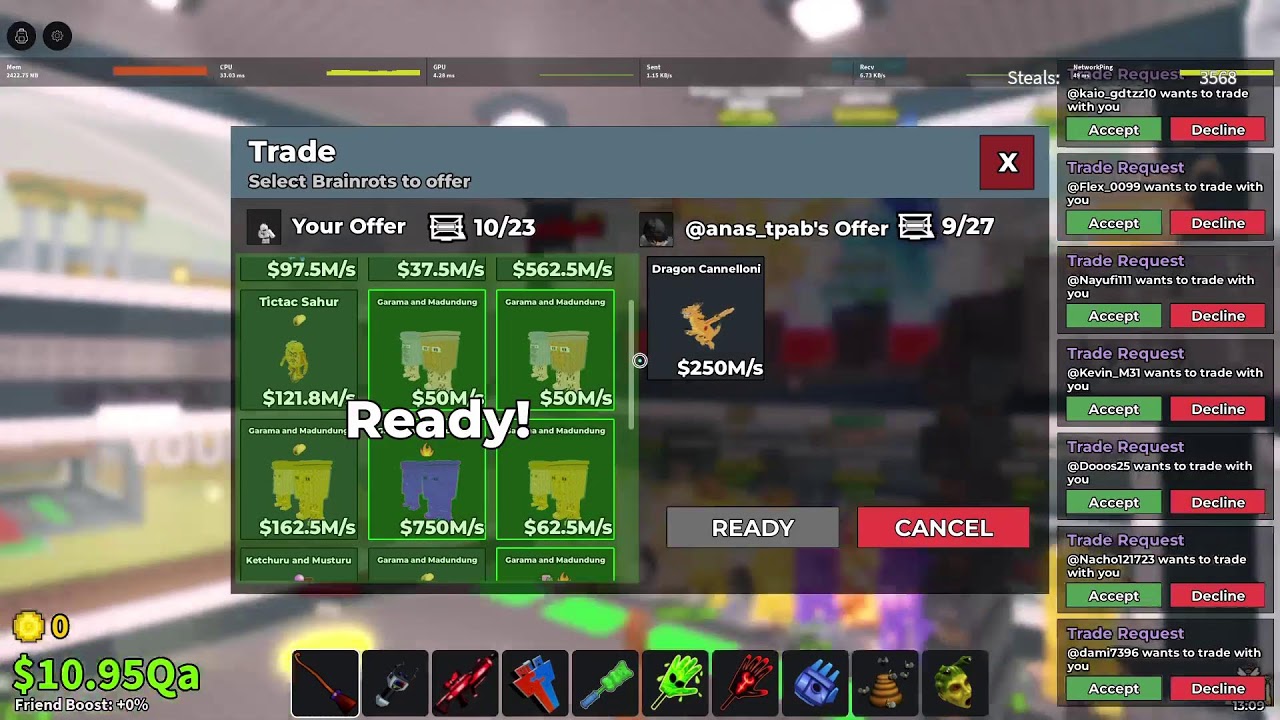 Steal A Brainrot Trading User : ImperiorGamingYT LF ROBUX