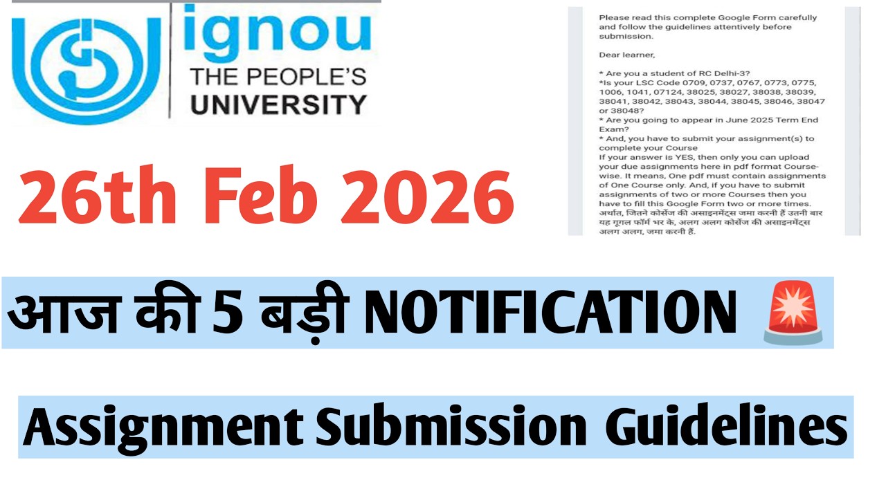 IGNOU 5 new notification assignment datesheet  #livestream