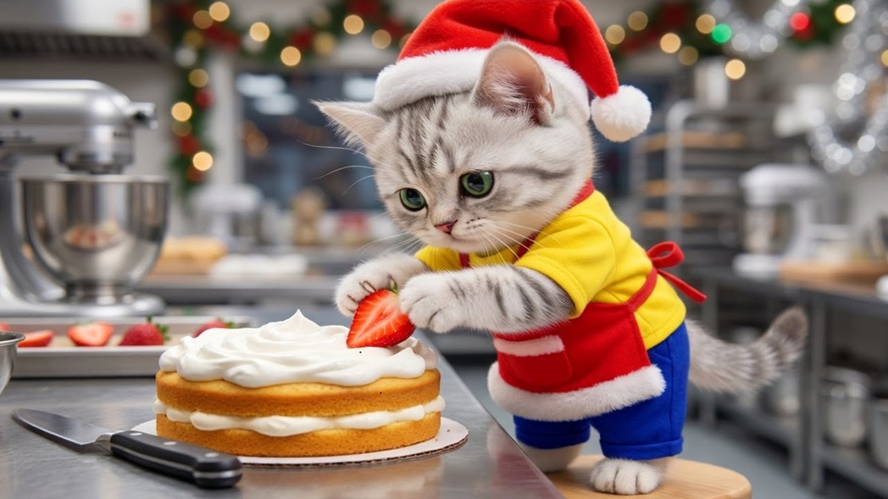 メリークリスマス!!イチゴケーキ屋さんの店員さん!!ねこの一日に密着🐱🍰