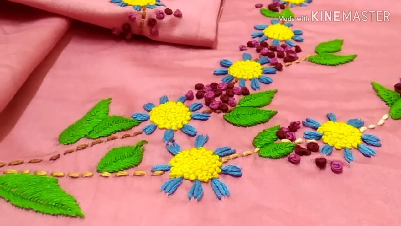 How to do easy Hand Embroidery/Boat neck ideas/DIY churidar kurta design ideas #fascinatedhobbies