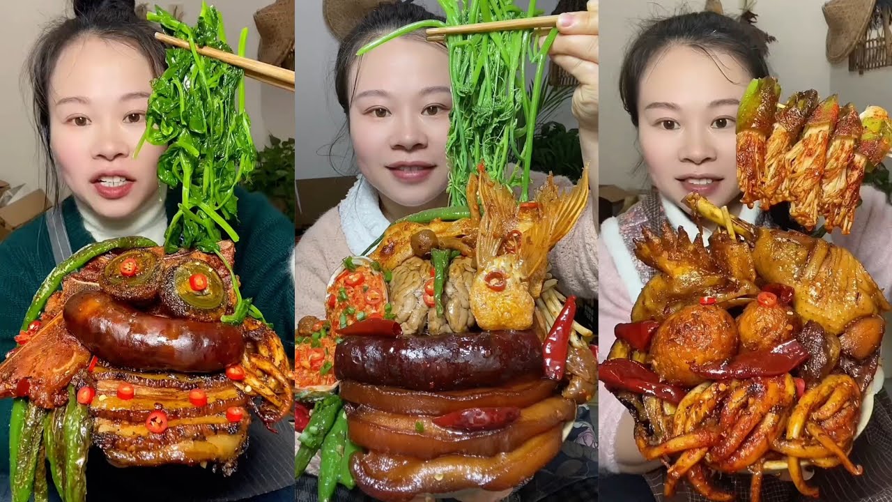 Yummy #35:Eat spicy 🥵🔥 braised pork belly fried octopus 🐙🦑#mukbang #yummy #delicious