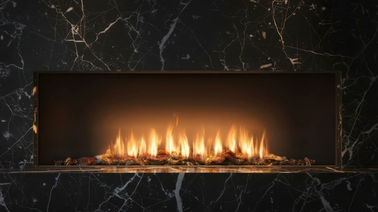 Fireplace Ambience | Black Veined Marble Fireplace | 10 Hours