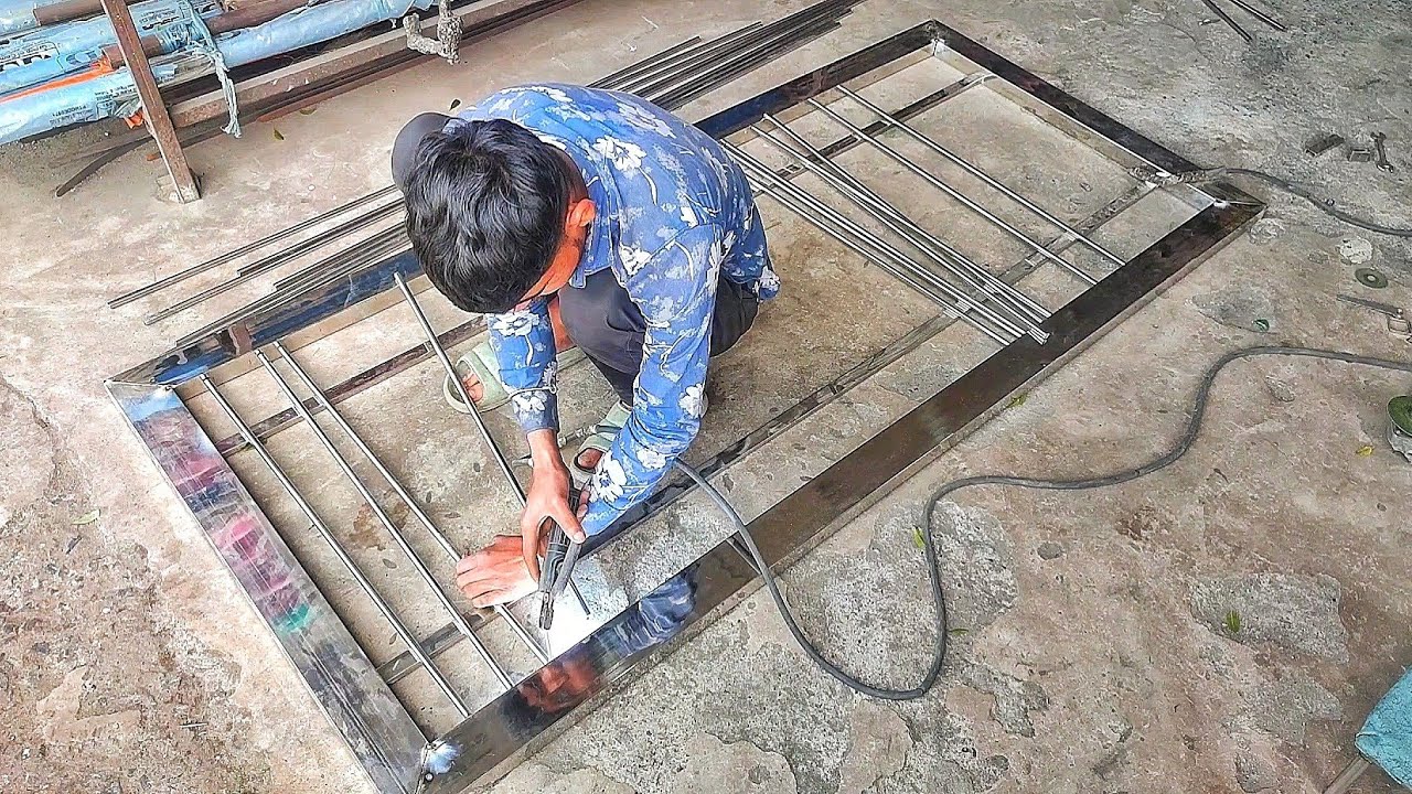 How To Make  Stainless Steel Door Design - Full Welding Fabrication Mirror Polishing Process 