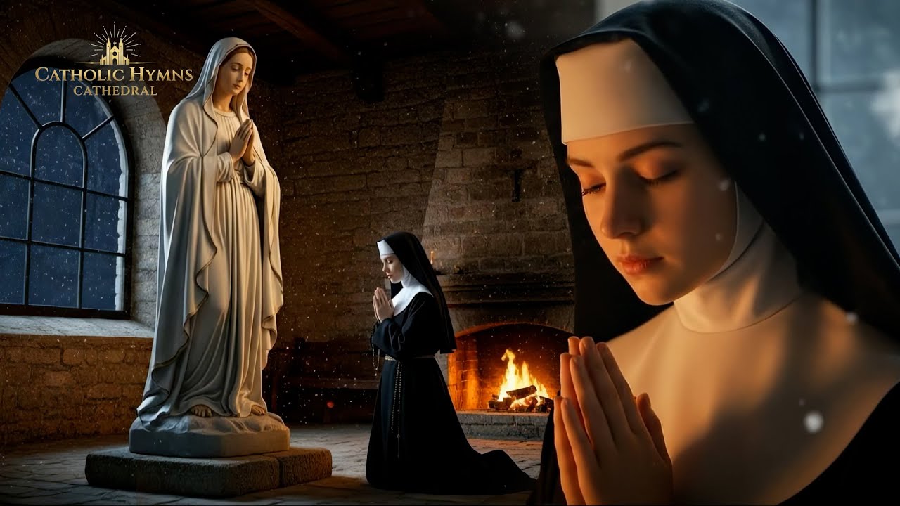 Fireplace Marian Prayer - Ave Maria & Gregorian Chants for Peace | Catholic Hymns Cathedral