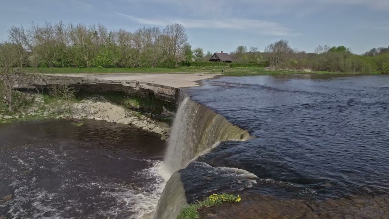 J&auml;gala juga, Eesti. J&auml;gala waterfall, Estonia. Водопад Ягала, Эстония. 21.05.2022. 4K Drone video.